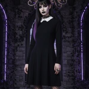 Wednesday Addams Cosplay Costume Collared Gothic Skater Dress Small 4